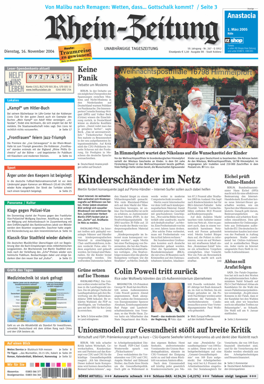 Rhein-Zeitung Koblenz & Region vom Dienstag, 16.11.2004