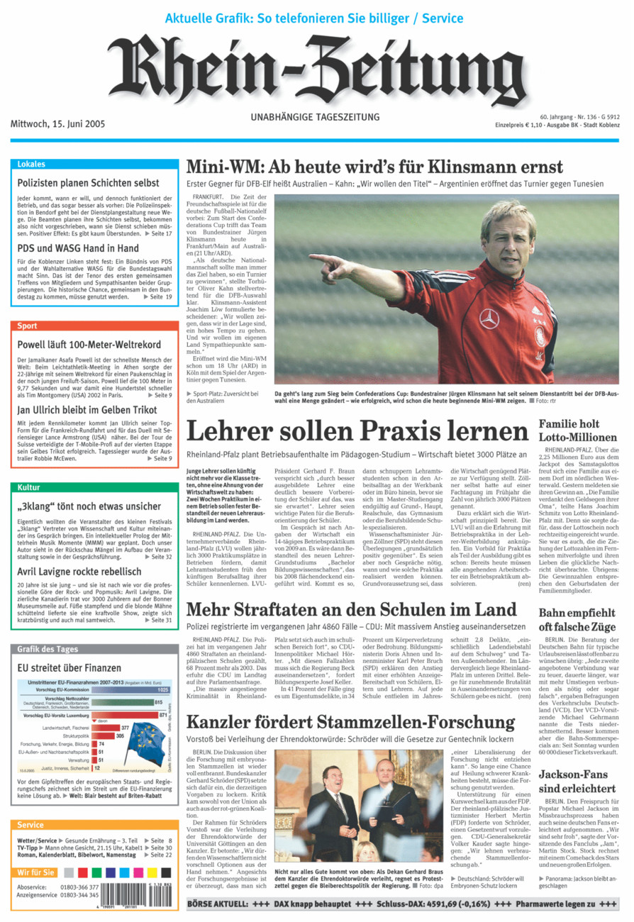 Rhein-Zeitung Koblenz & Region vom Mittwoch, 15.06.2005