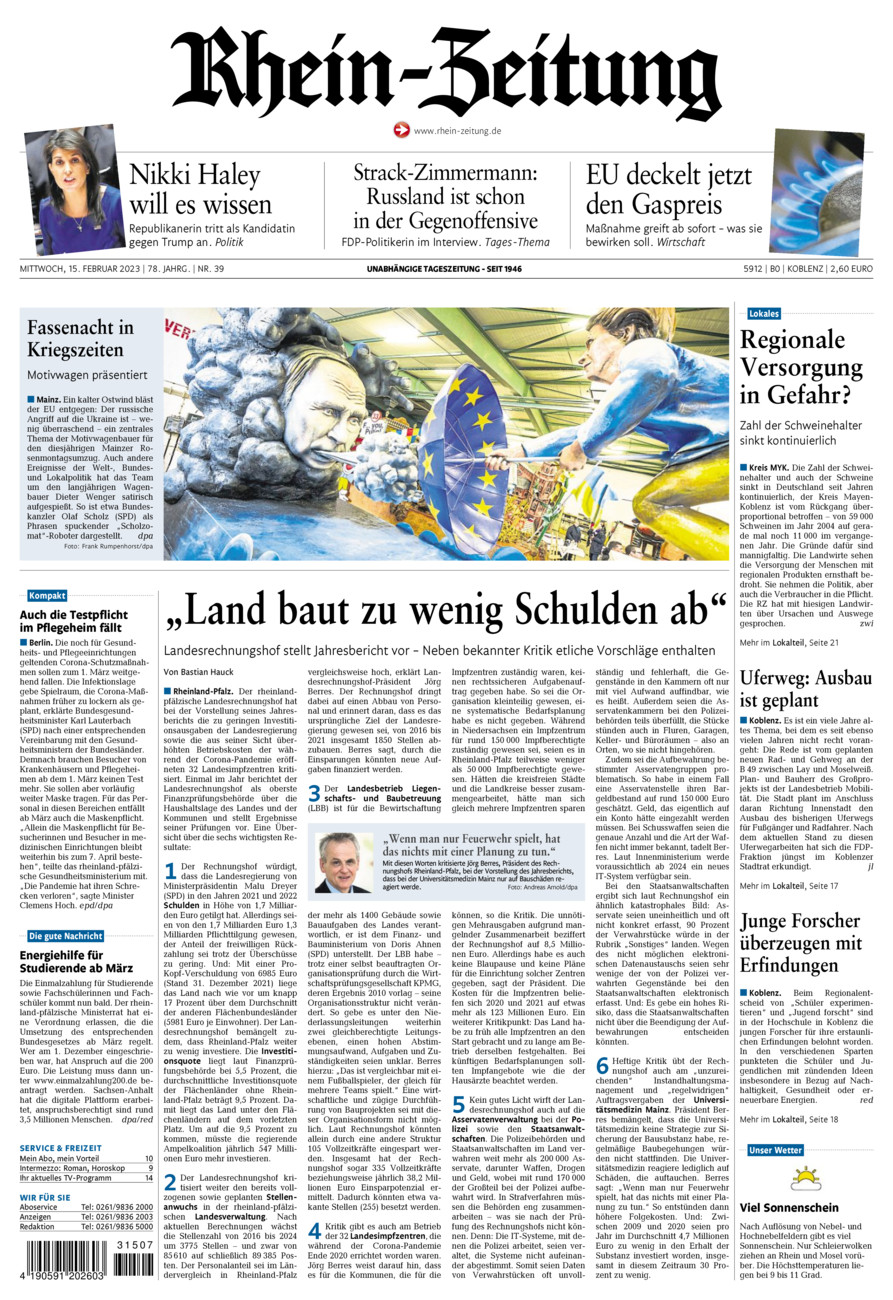 Rhein-Zeitung Koblenz & Region vom Mittwoch, 15.02.2023