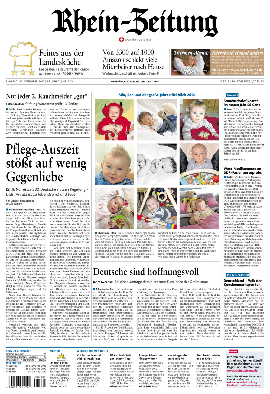 Rhein-Zeitung Koblenz & Region vom Samstag, 29.12.2012