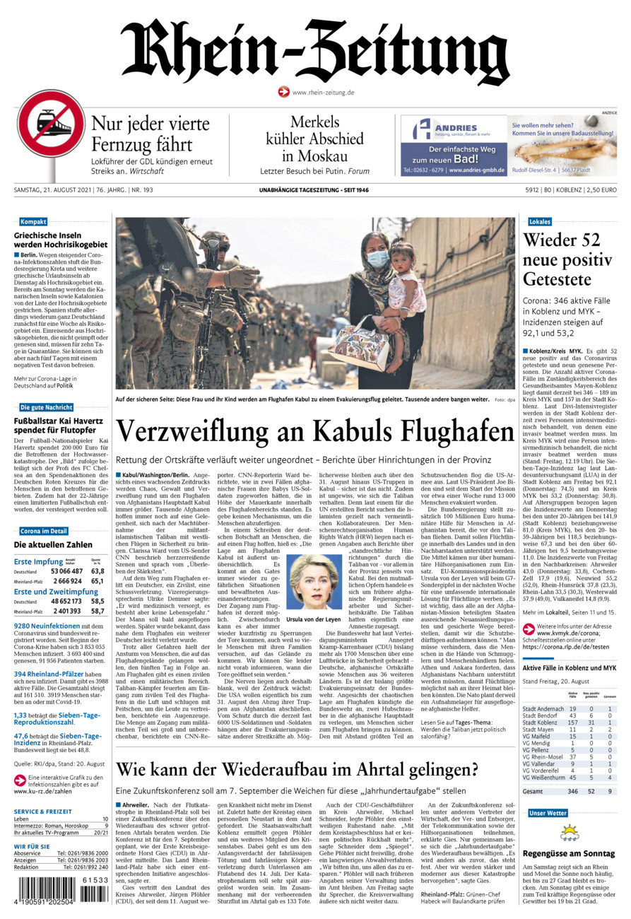Rhein-Zeitung Koblenz & Region vom Samstag, 21.08.2021