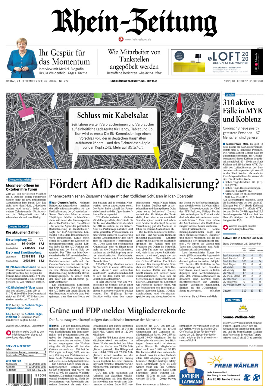 Rhein-Zeitung Koblenz & Region vom Freitag, 24.09.2021