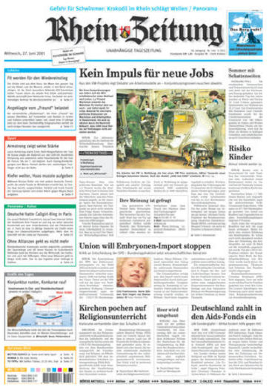 Rhein-Zeitung Koblenz & Region vom Mittwoch, 27.06.2001