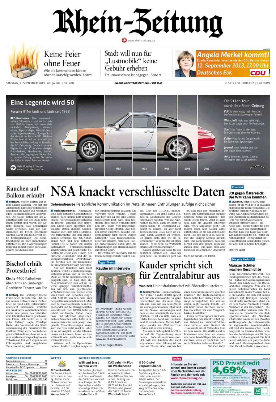 Rhein-Zeitung Koblenz & Region vom Samstag, 07.09.2013