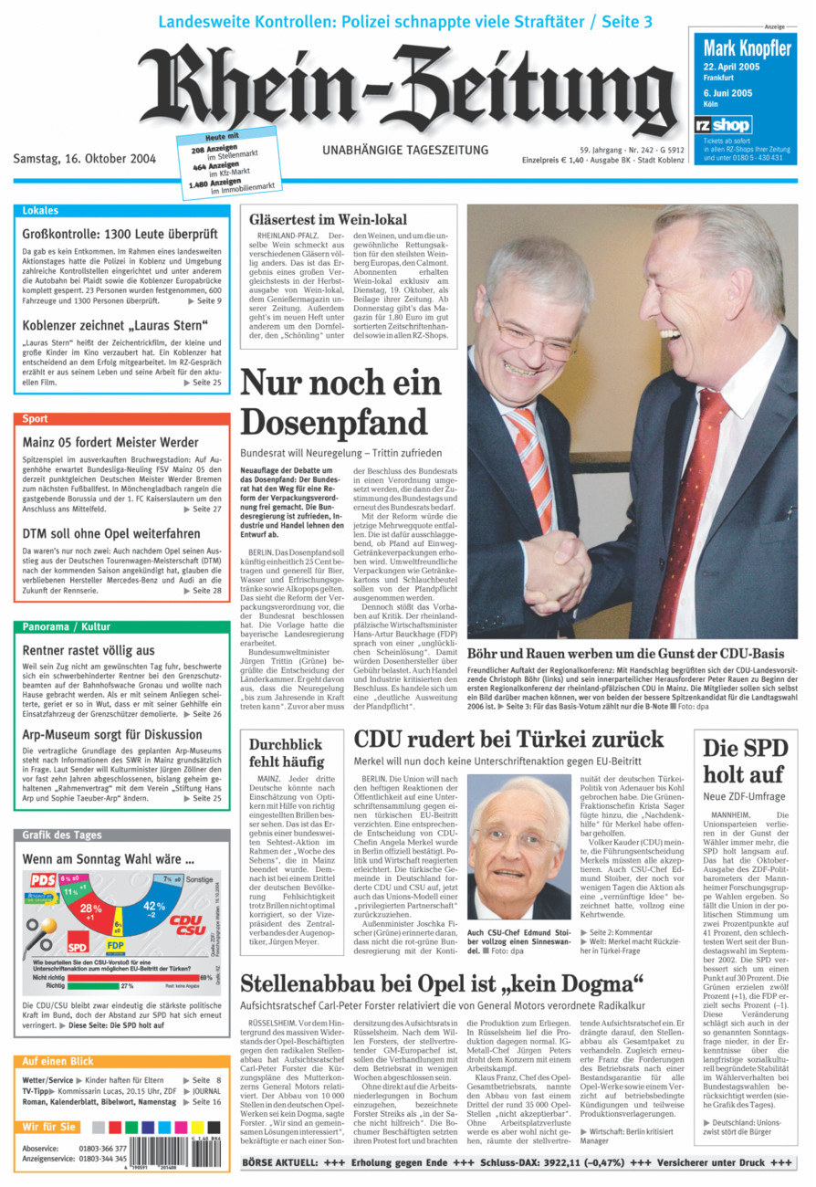 Rhein-Zeitung Koblenz & Region vom Samstag, 16.10.2004
