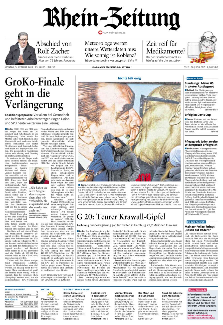 Rhein-Zeitung Koblenz & Region vom Montag, 05.02.2018