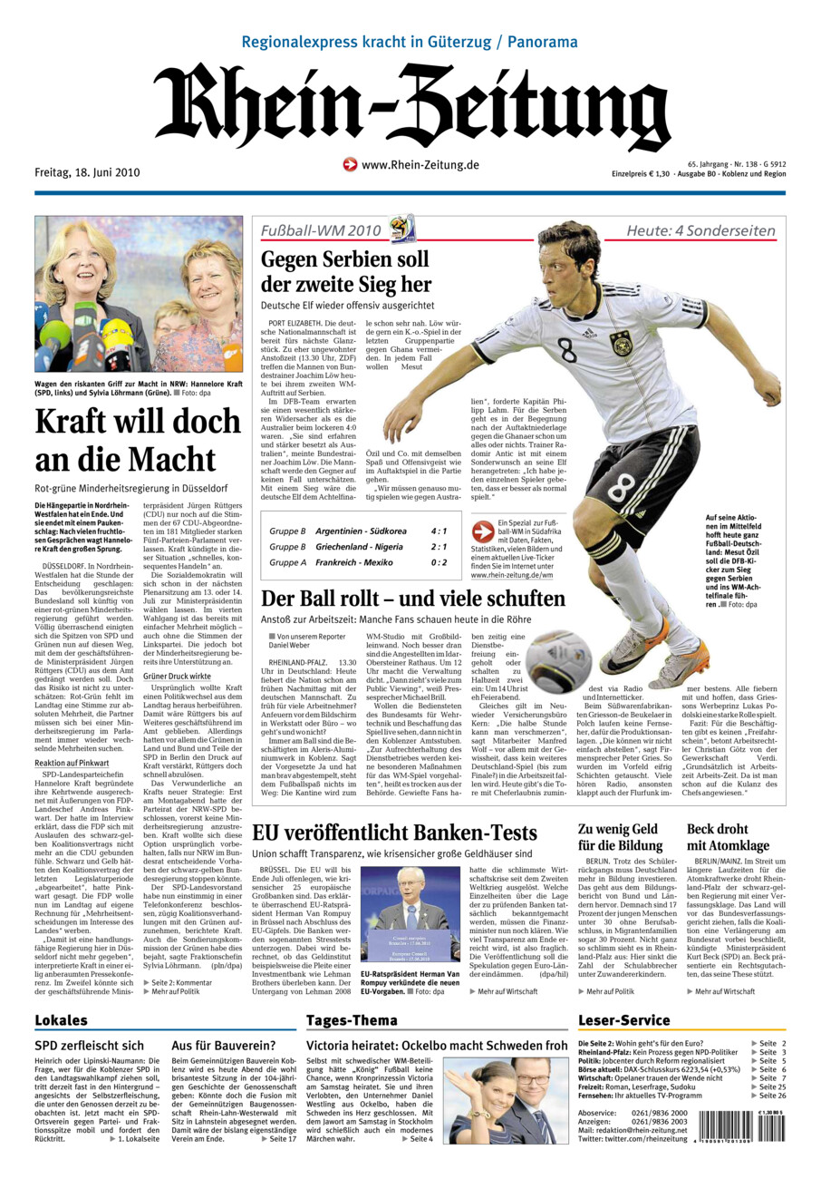 Rhein-Zeitung Koblenz & Region vom Freitag, 18.06.2010