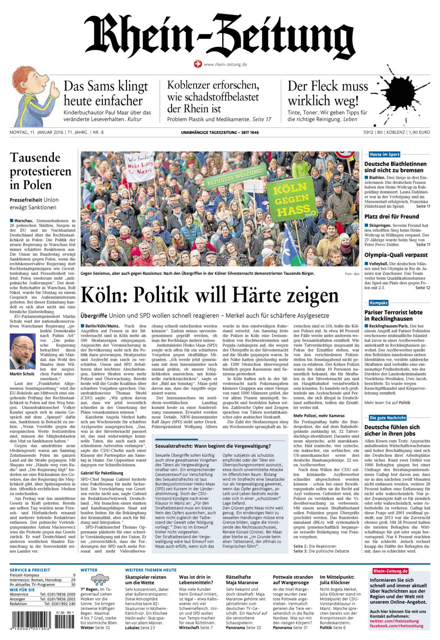 Rhein-Zeitung Koblenz & Region vom Montag, 11.01.2016