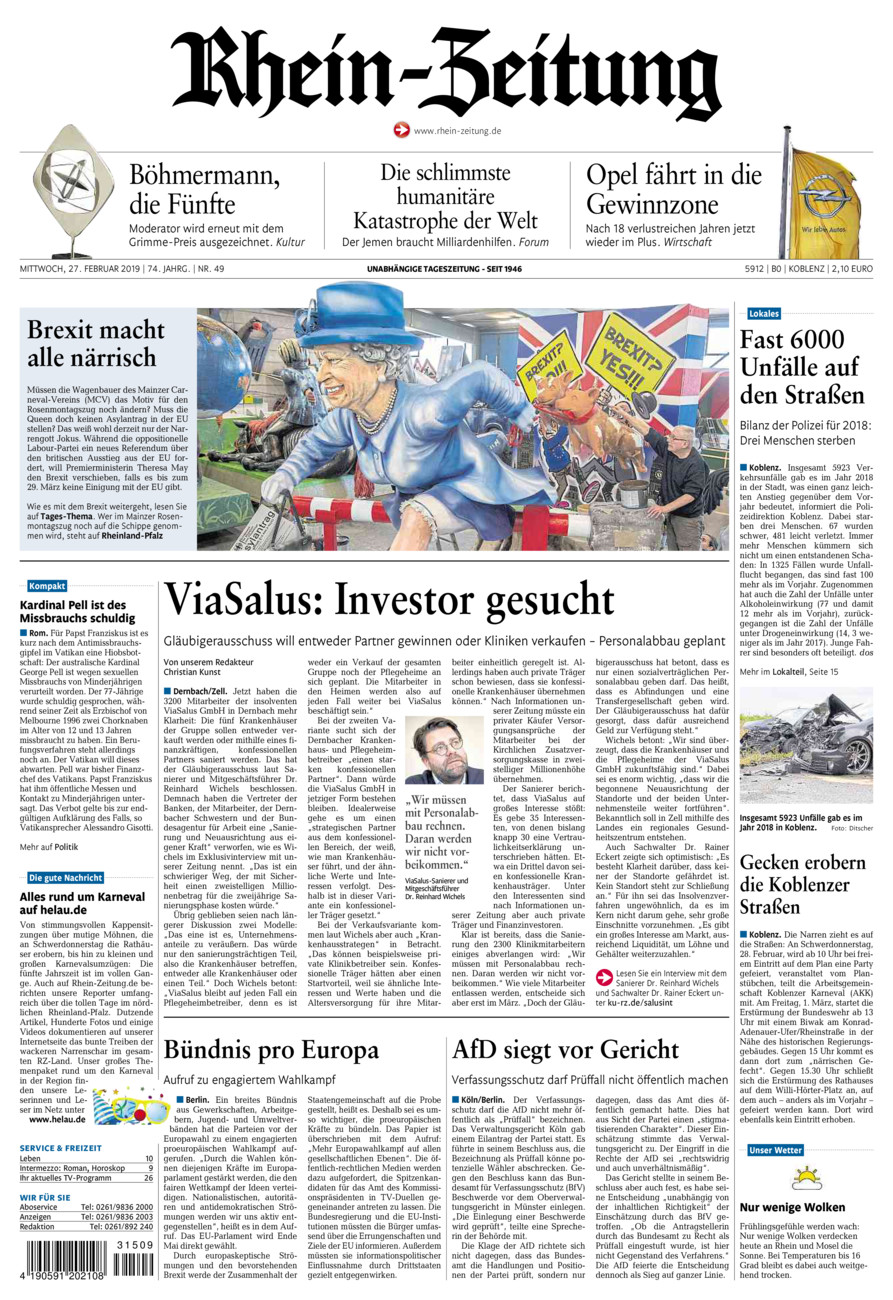 Rhein-Zeitung Koblenz & Region vom Mittwoch, 27.02.2019