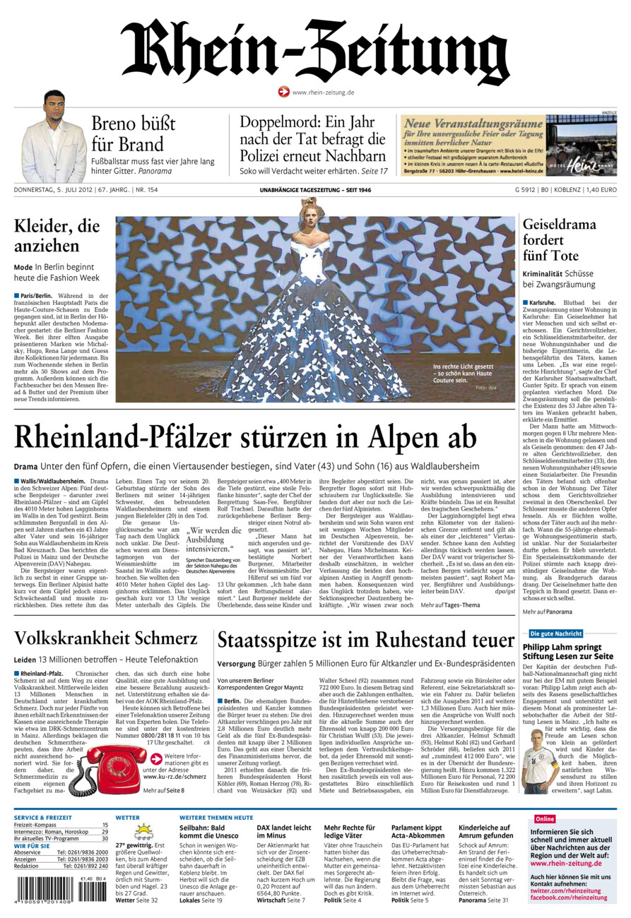 Rhein-Zeitung Koblenz & Region vom Donnerstag, 05.07.2012