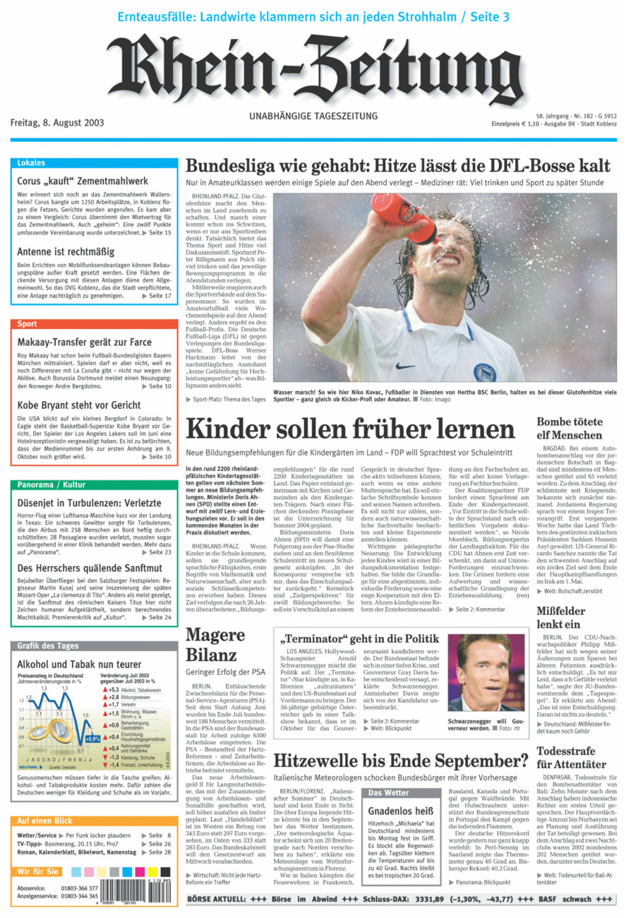 Rhein-Zeitung Koblenz & Region vom Freitag, 08.08.2003