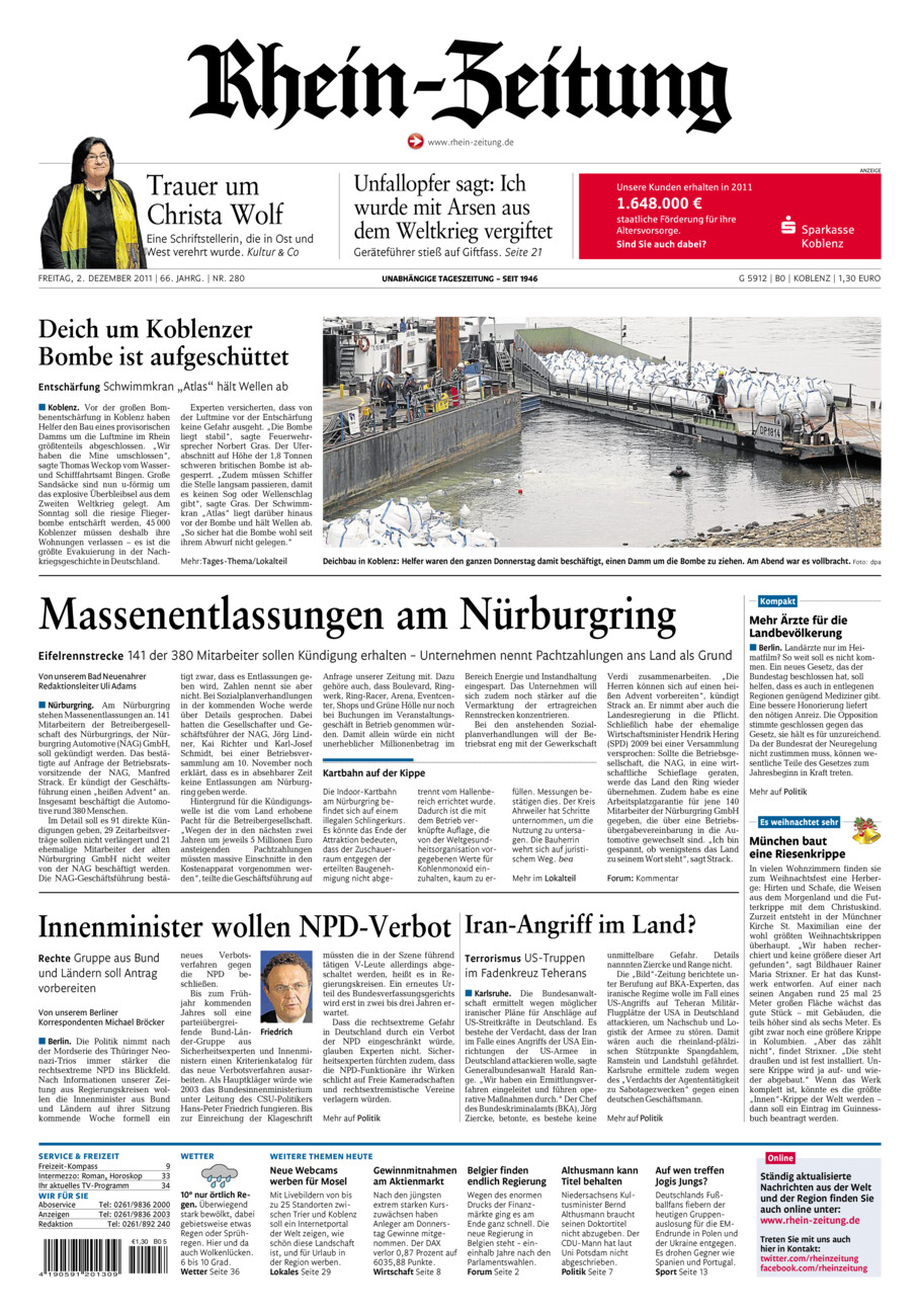 Rhein-Zeitung Koblenz & Region vom Freitag, 02.12.2011