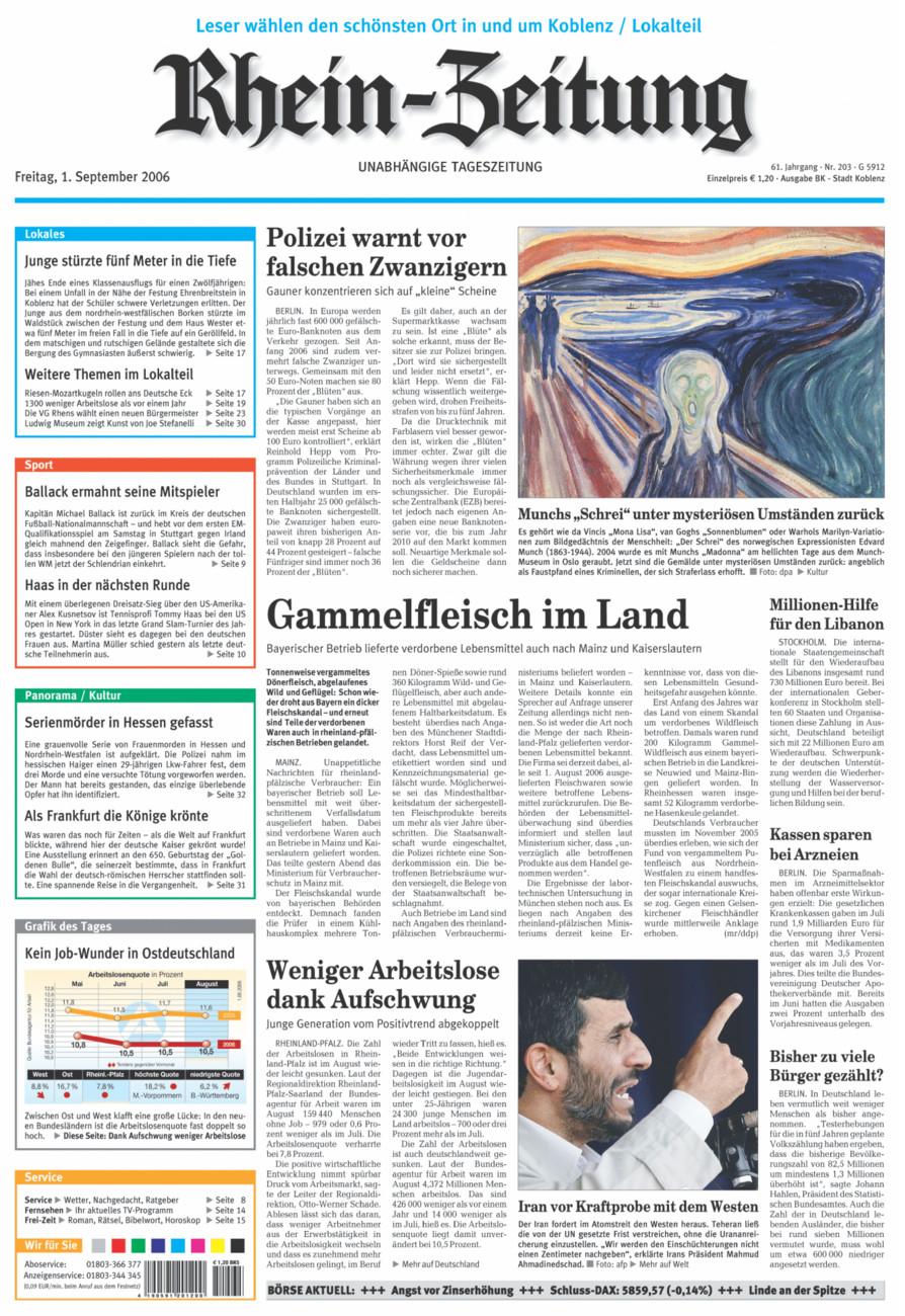 Rhein-Zeitung Koblenz & Region vom Freitag, 01.09.2006