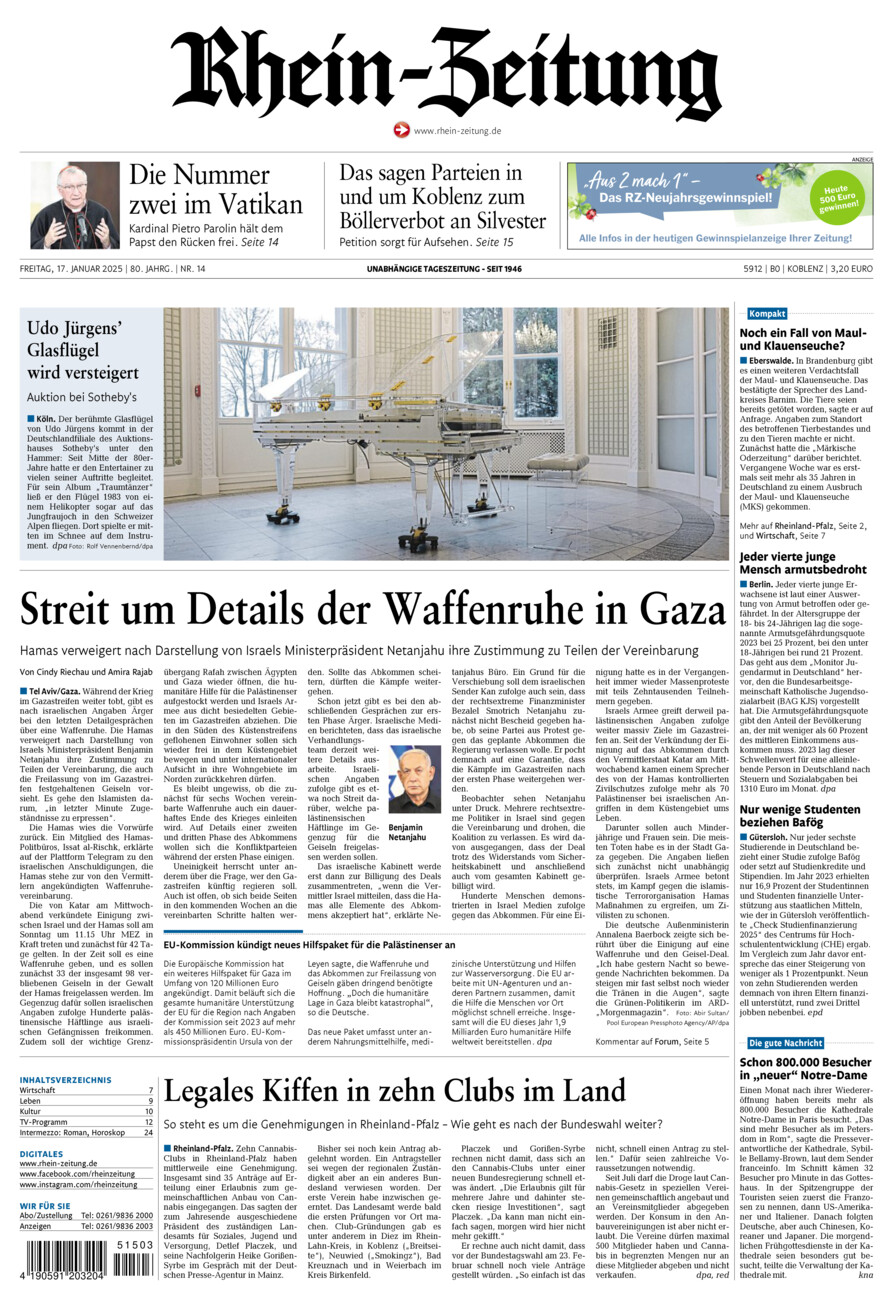 Rhein-Zeitung Koblenz & Region vom Freitag, 17.01.2025