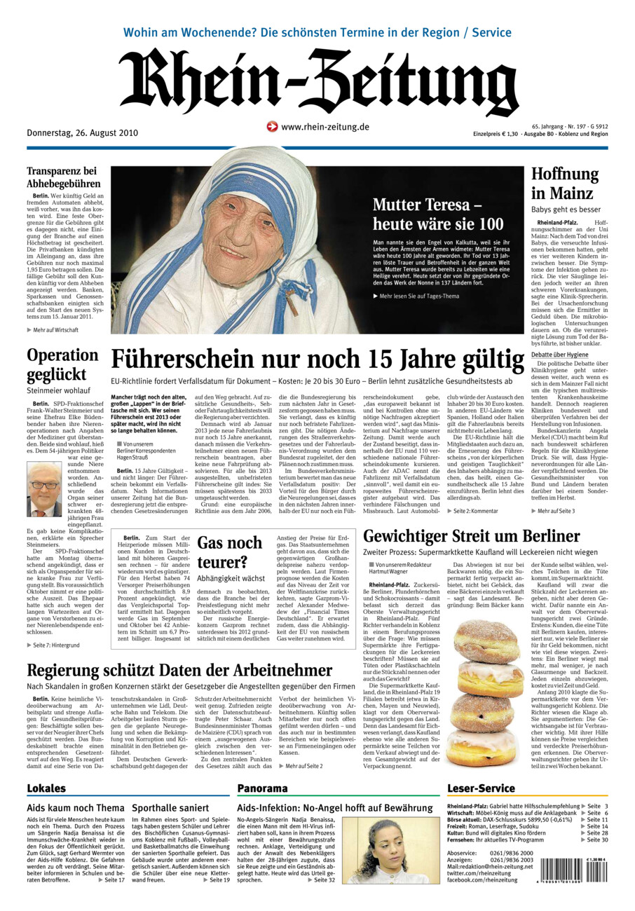 Rhein-Zeitung Koblenz & Region vom Donnerstag, 26.08.2010