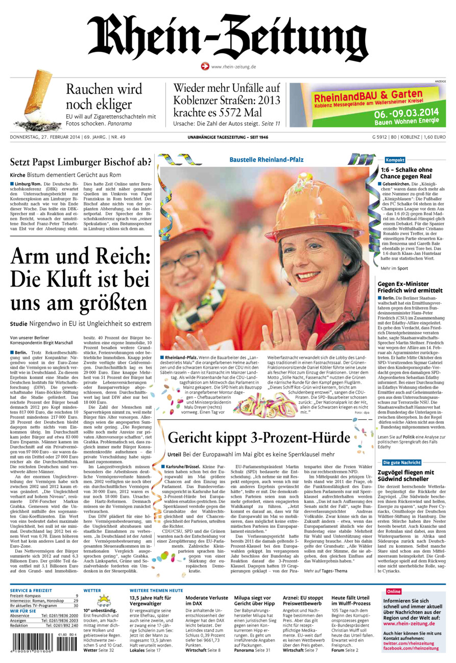 Rhein-Zeitung Koblenz & Region vom Donnerstag, 27.02.2014
