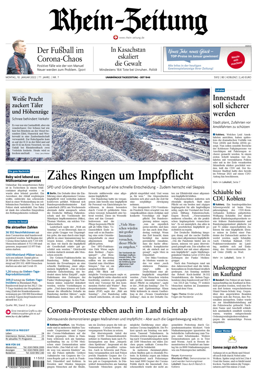 Rhein-Zeitung Koblenz & Region vom Montag, 10.01.2022