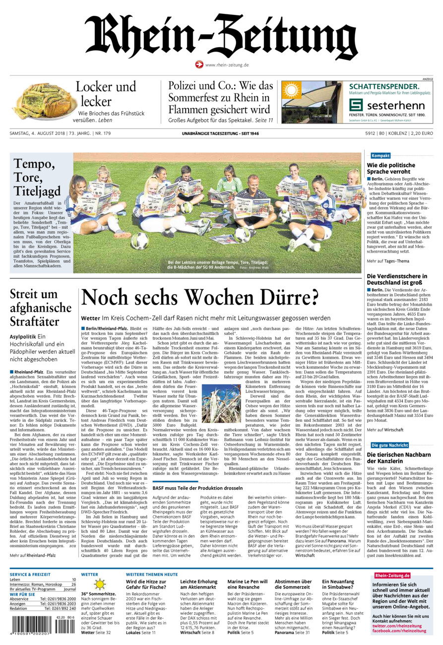 Rhein-Zeitung Koblenz & Region vom Samstag, 04.08.2018