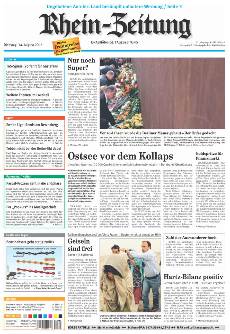 Rhein-Zeitung Koblenz & Region vom Dienstag, 14.08.2007