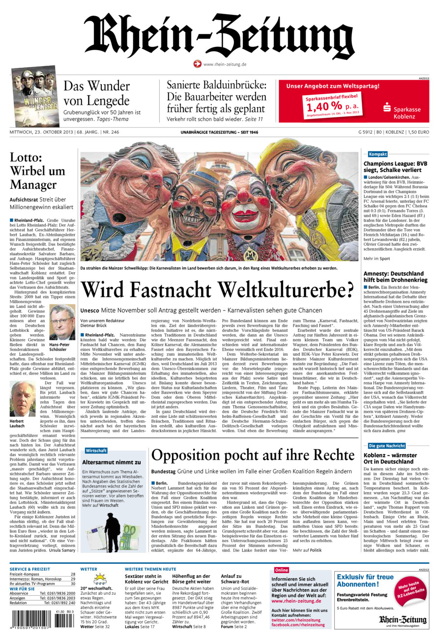 Rhein-Zeitung Koblenz & Region vom Mittwoch, 23.10.2013