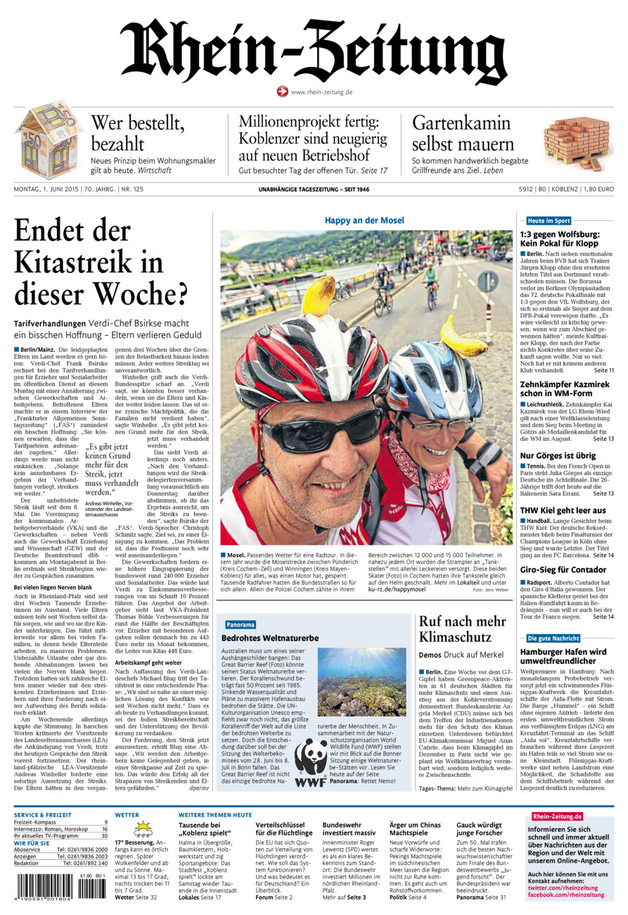 Rhein-Zeitung Koblenz & Region vom Montag, 01.06.2015