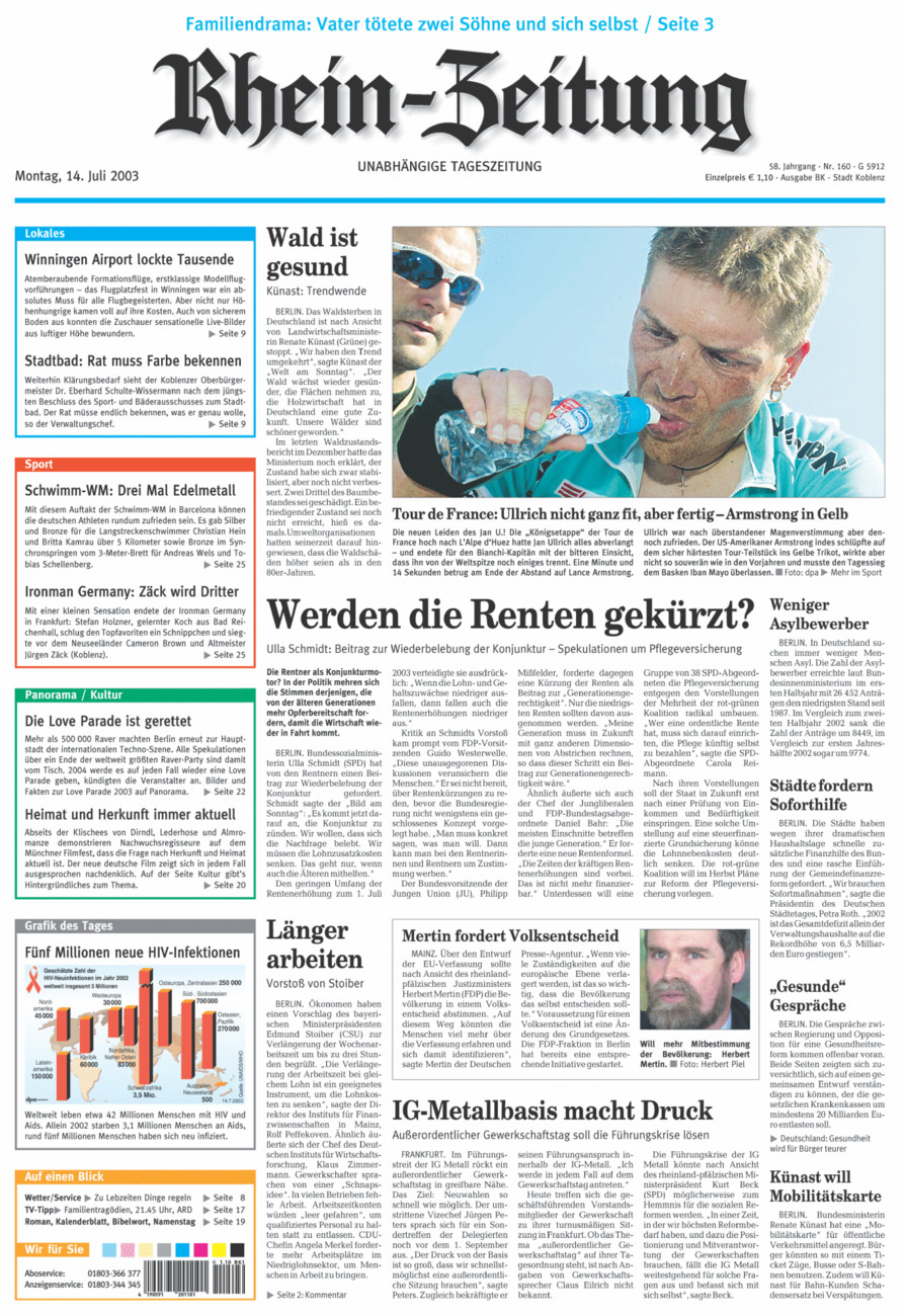 Rhein-Zeitung Koblenz & Region vom Montag, 14.07.2003