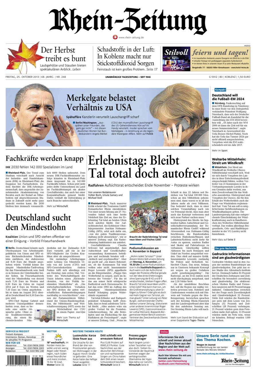 Rhein-Zeitung Koblenz & Region vom Freitag, 25.10.2013