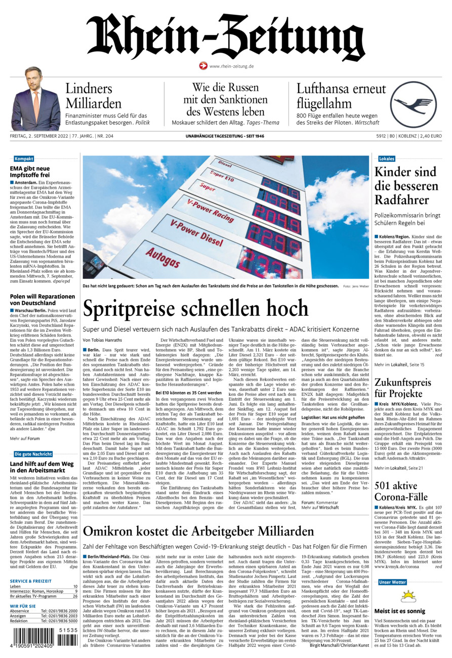 Rhein-Zeitung Koblenz & Region vom Freitag, 02.09.2022