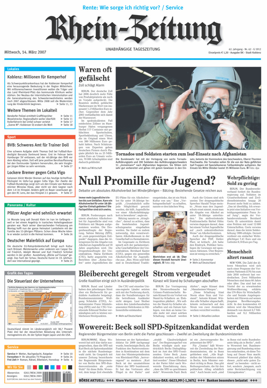 Rhein-Zeitung Koblenz & Region vom Mittwoch, 14.03.2007