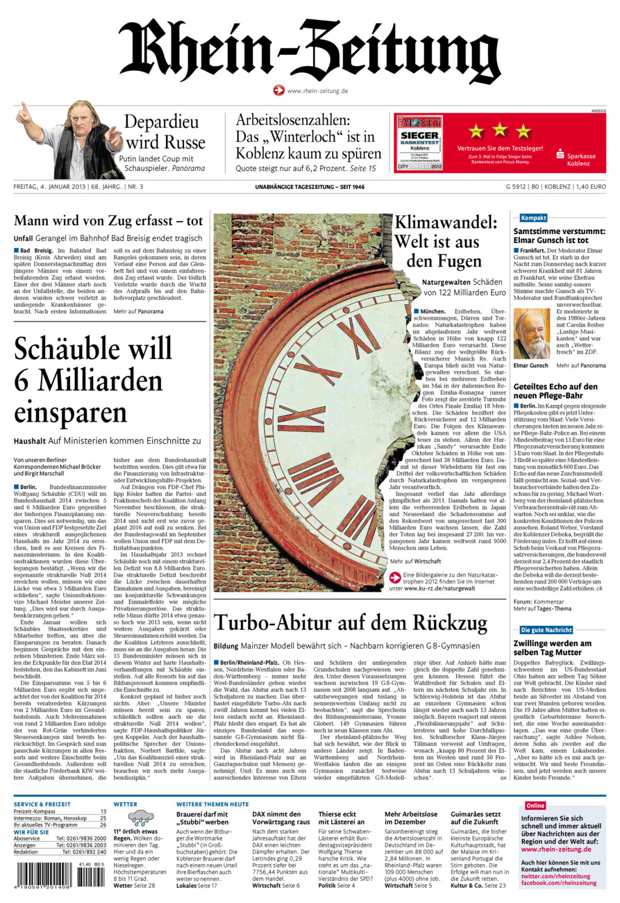 Rhein-Zeitung Koblenz & Region vom Freitag, 04.01.2013