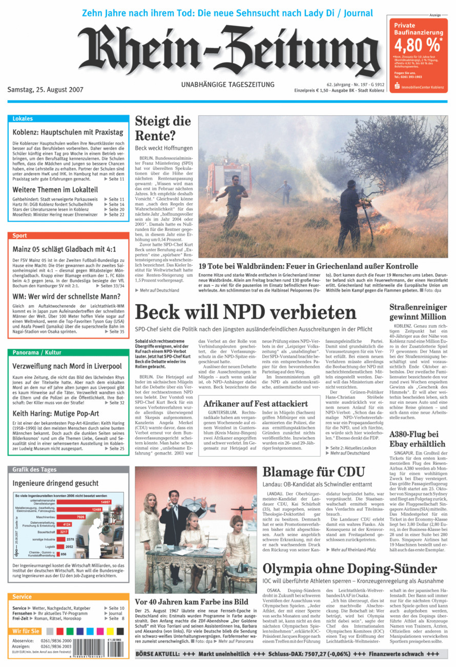 Rhein-Zeitung Koblenz & Region vom Samstag, 25.08.2007