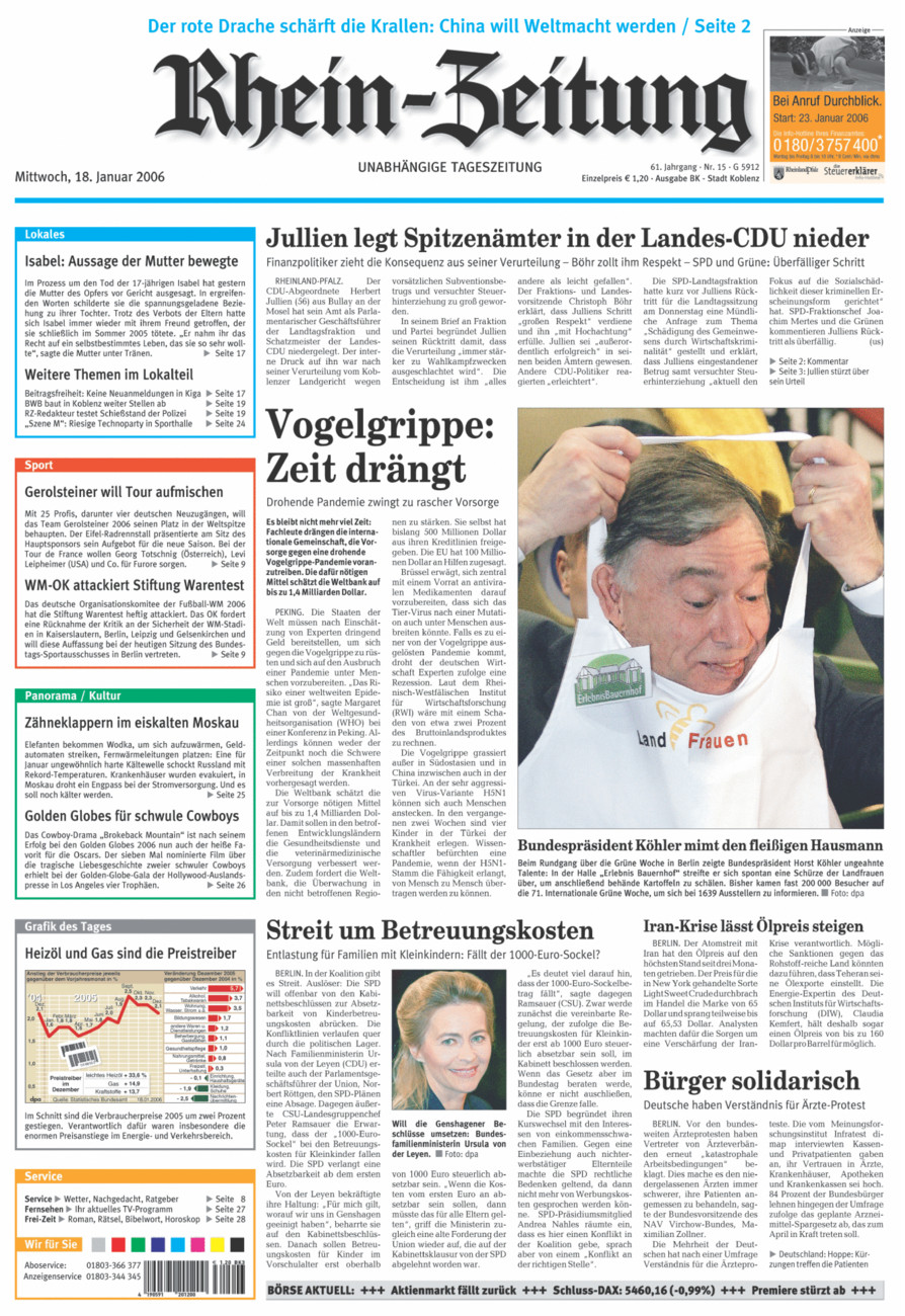 Rhein-Zeitung Koblenz & Region vom Mittwoch, 18.01.2006