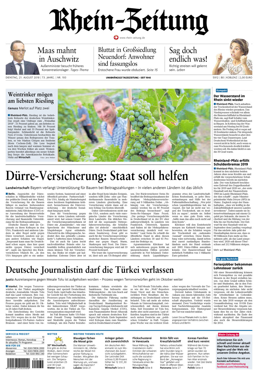 Rhein-Zeitung Koblenz & Region vom Dienstag, 21.08.2018