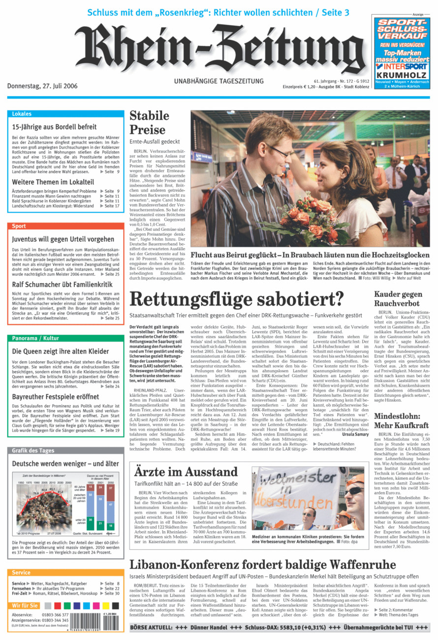 Rhein-Zeitung Koblenz & Region vom Donnerstag, 27.07.2006