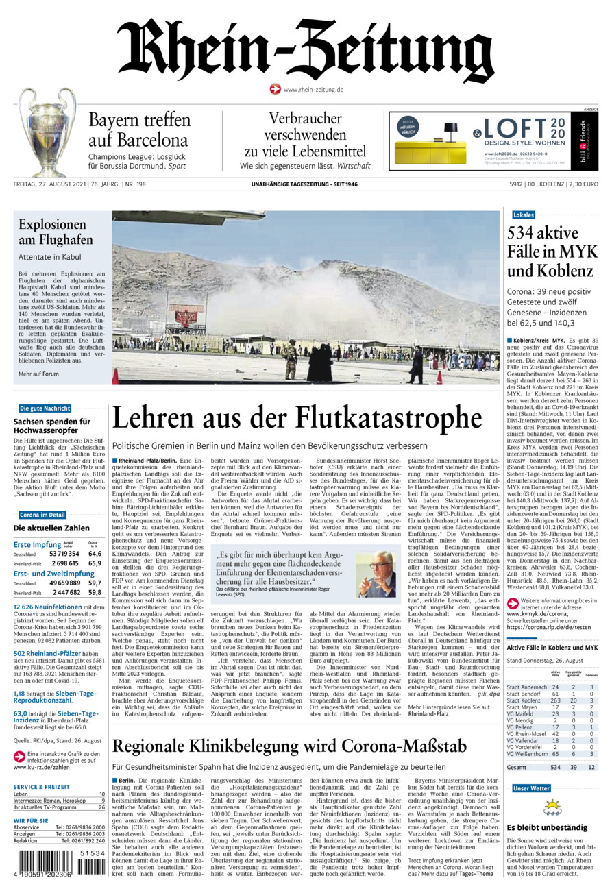 Rhein-Zeitung Koblenz & Region vom Freitag, 27.08.2021