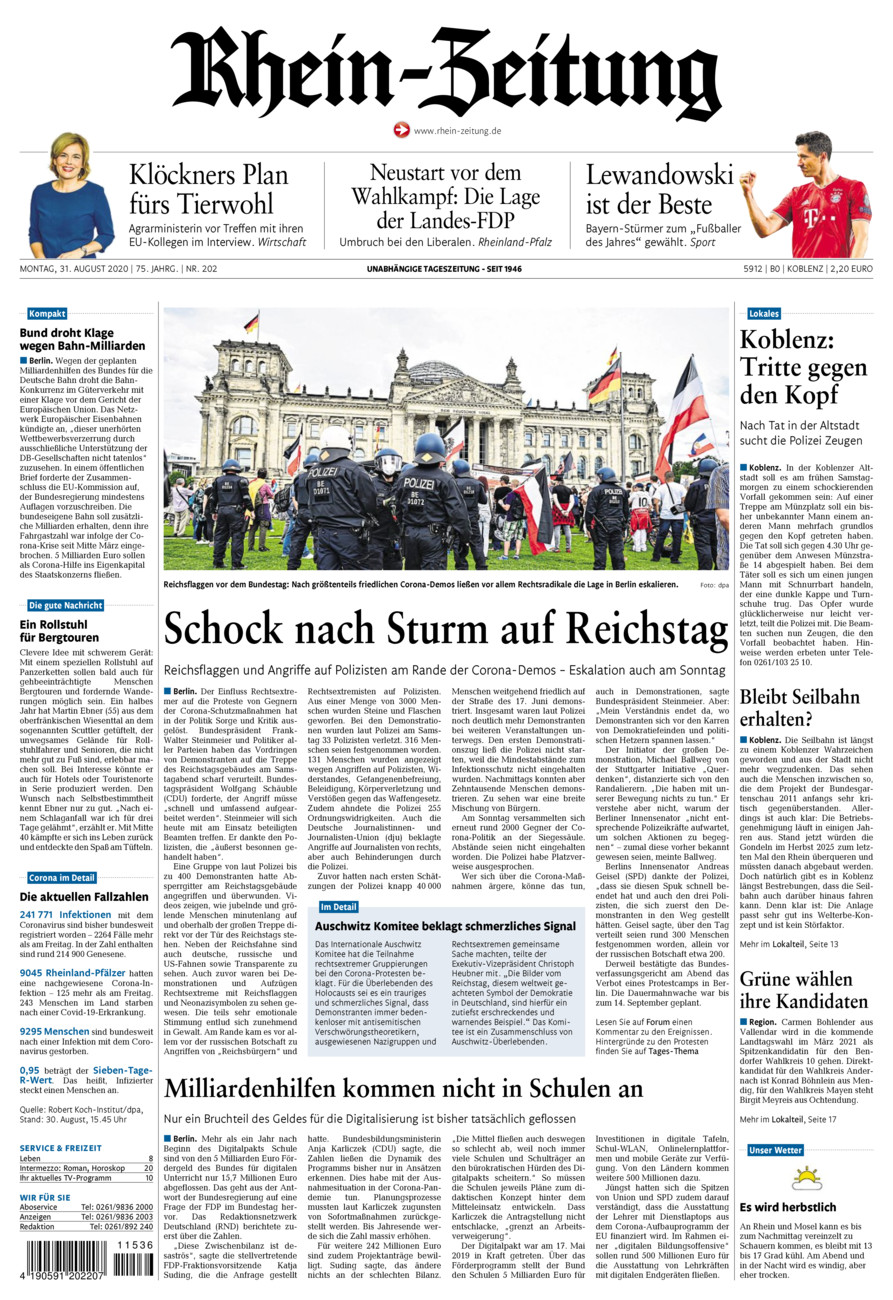 Rhein-Zeitung Koblenz & Region vom Montag, 31.08.2020