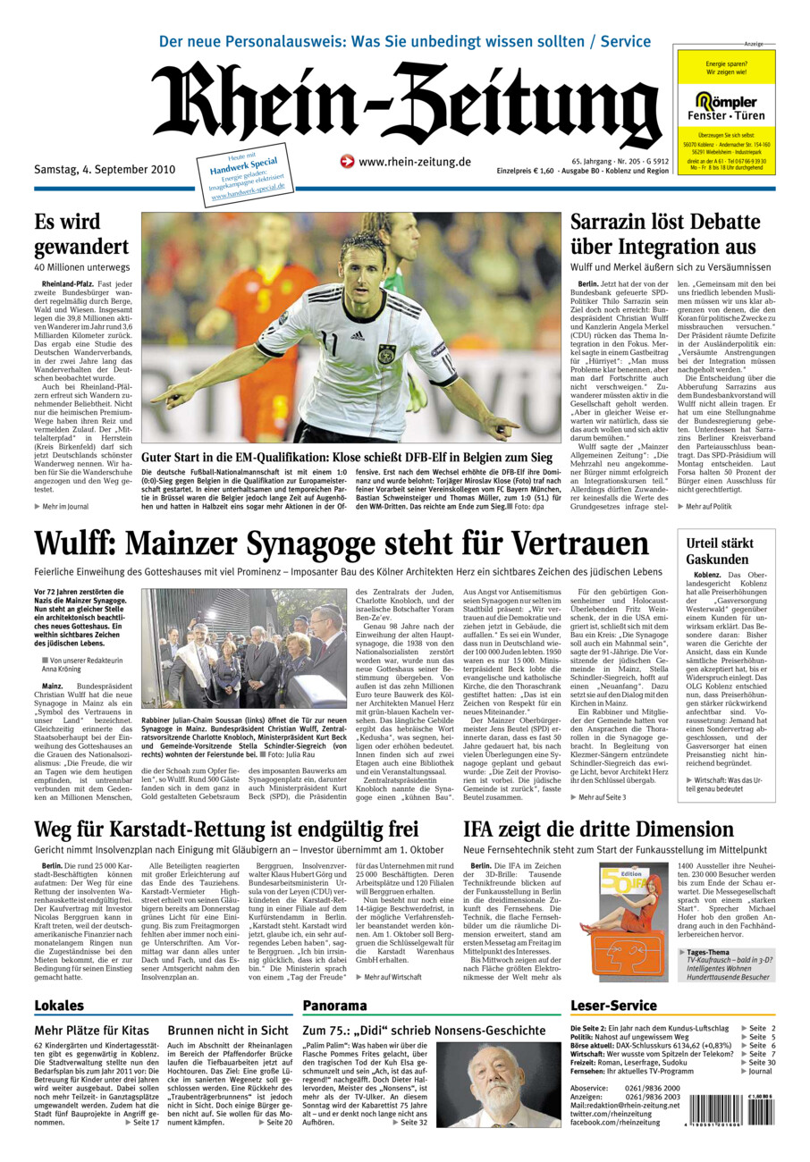 Rhein-Zeitung Koblenz & Region vom Samstag, 04.09.2010