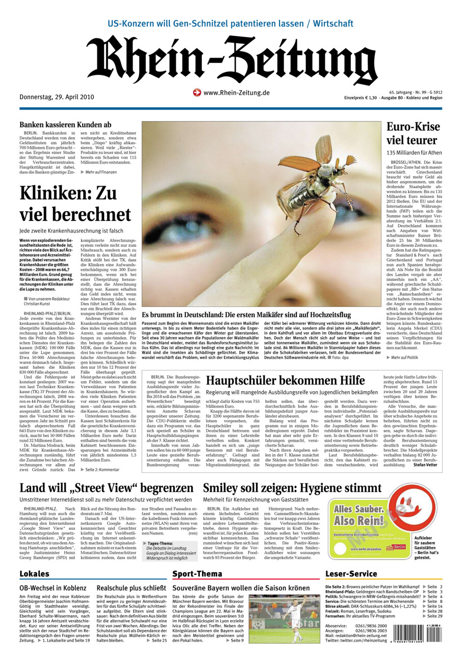 Rhein-Zeitung Koblenz & Region vom Donnerstag, 29.04.2010