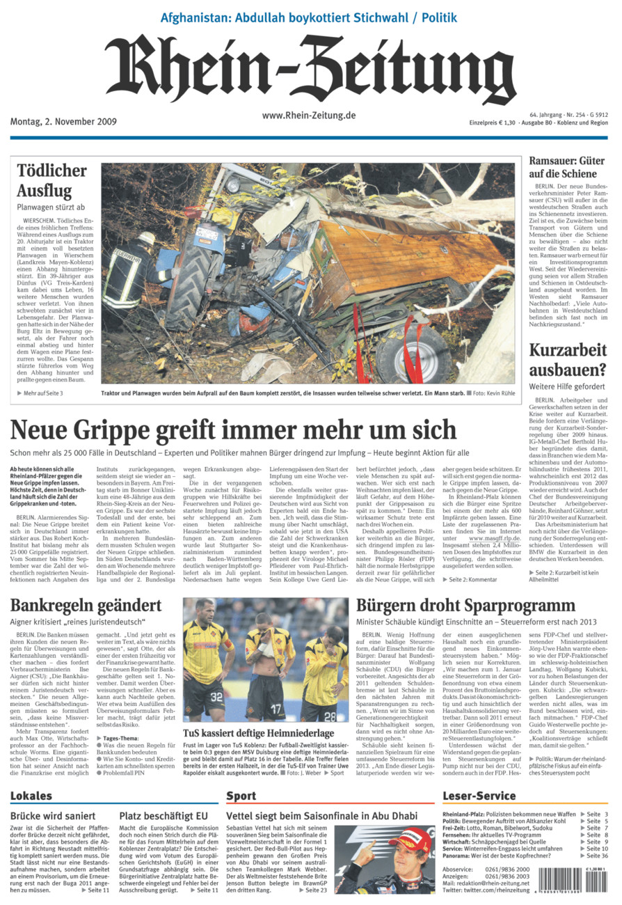 Rhein-Zeitung Koblenz & Region vom Montag, 02.11.2009