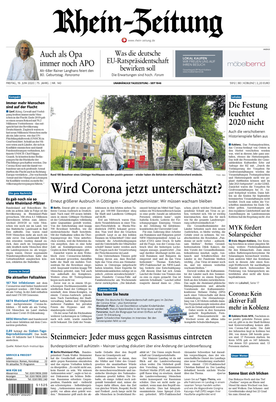 Rhein-Zeitung Koblenz & Region vom Freitag, 19.06.2020