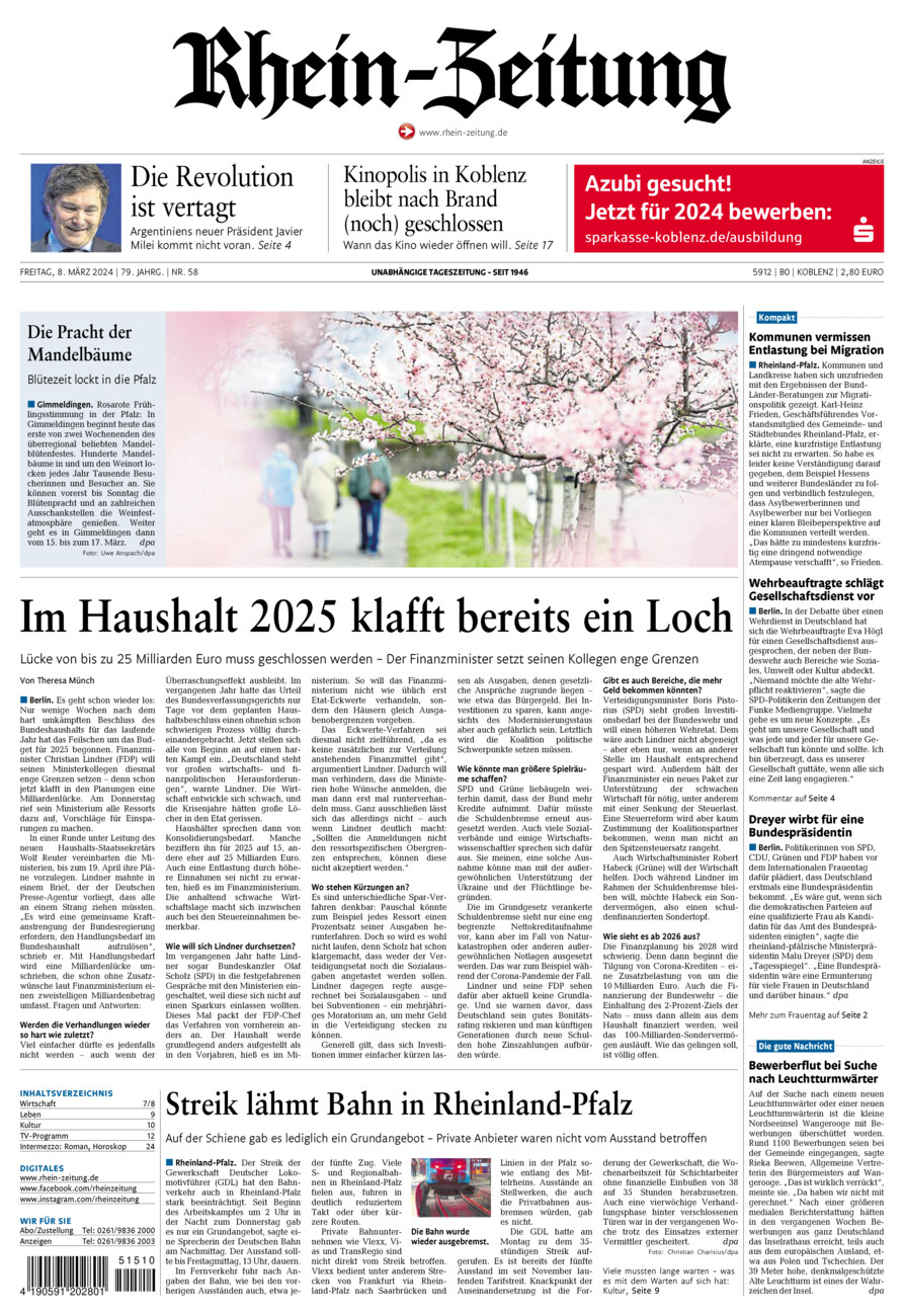 Rhein-Zeitung Koblenz & Region vom Freitag, 08.03.2024