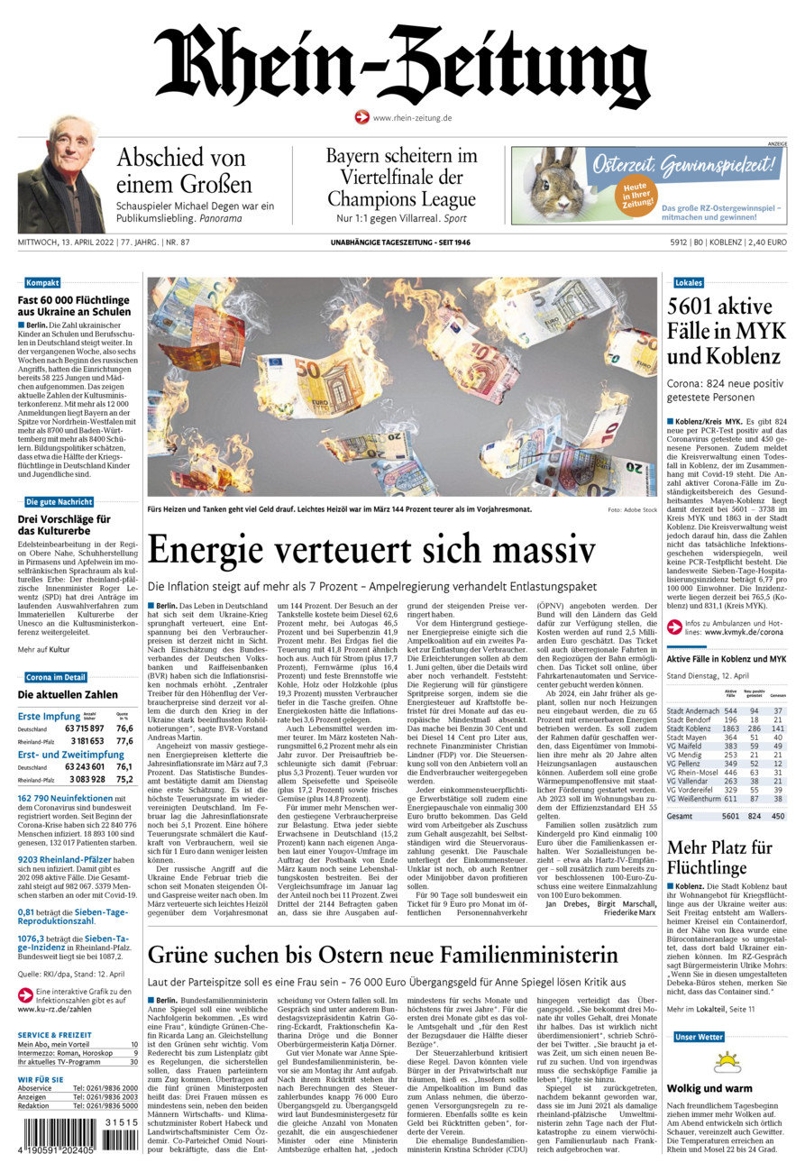 Rhein-Zeitung Koblenz & Region vom Mittwoch, 13.04.2022