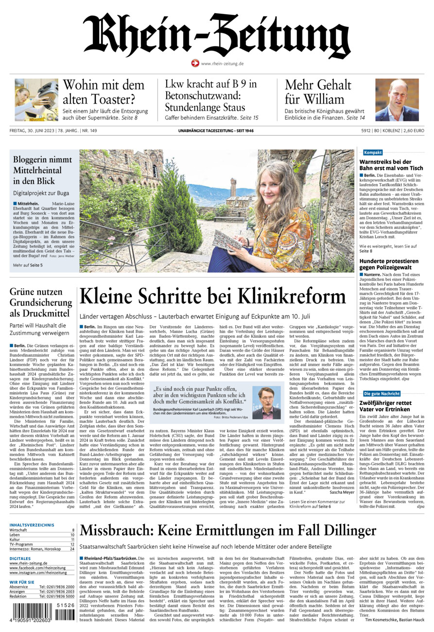 Rhein-Zeitung Koblenz & Region vom Freitag, 30.06.2023