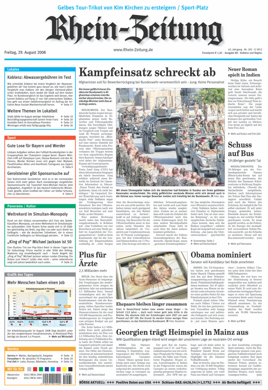 Rhein-Zeitung Koblenz & Region vom Freitag, 29.08.2008