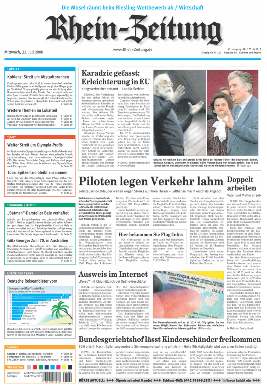 Rhein-Zeitung Koblenz & Region vom Mittwoch, 23.07.2008