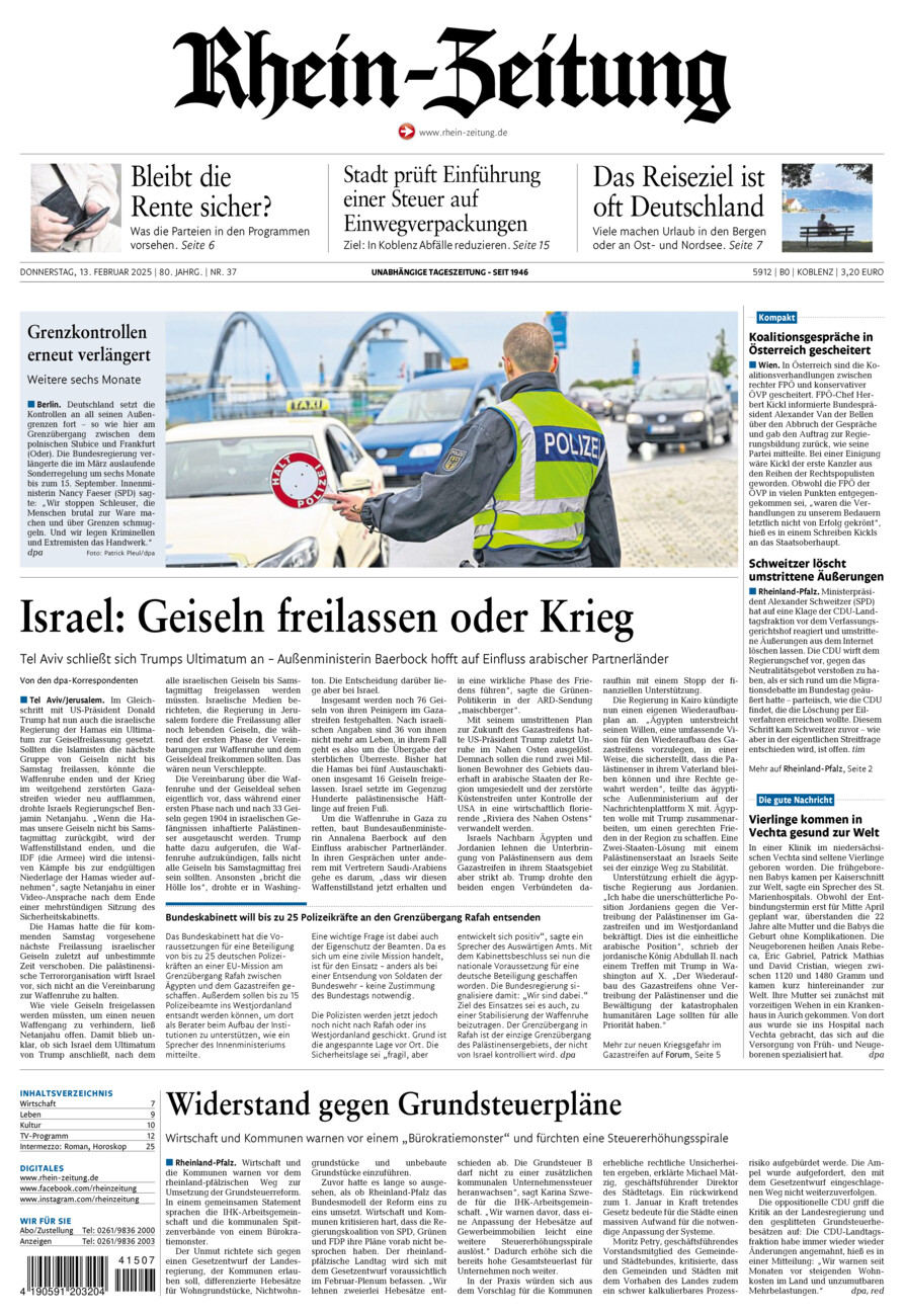 Rhein-Zeitung Koblenz & Region vom Donnerstag, 13.02.2025