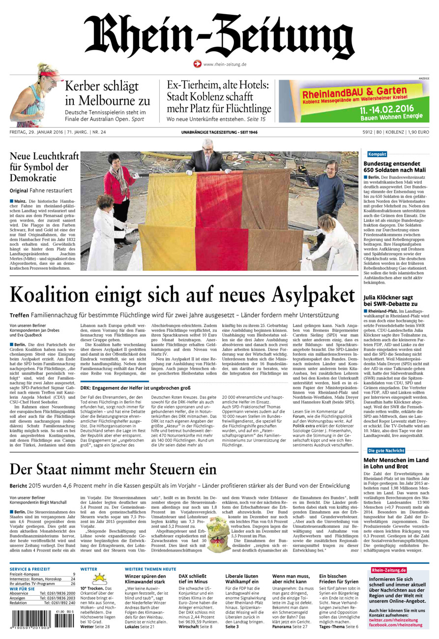 Rhein-Zeitung Koblenz & Region vom Freitag, 29.01.2016