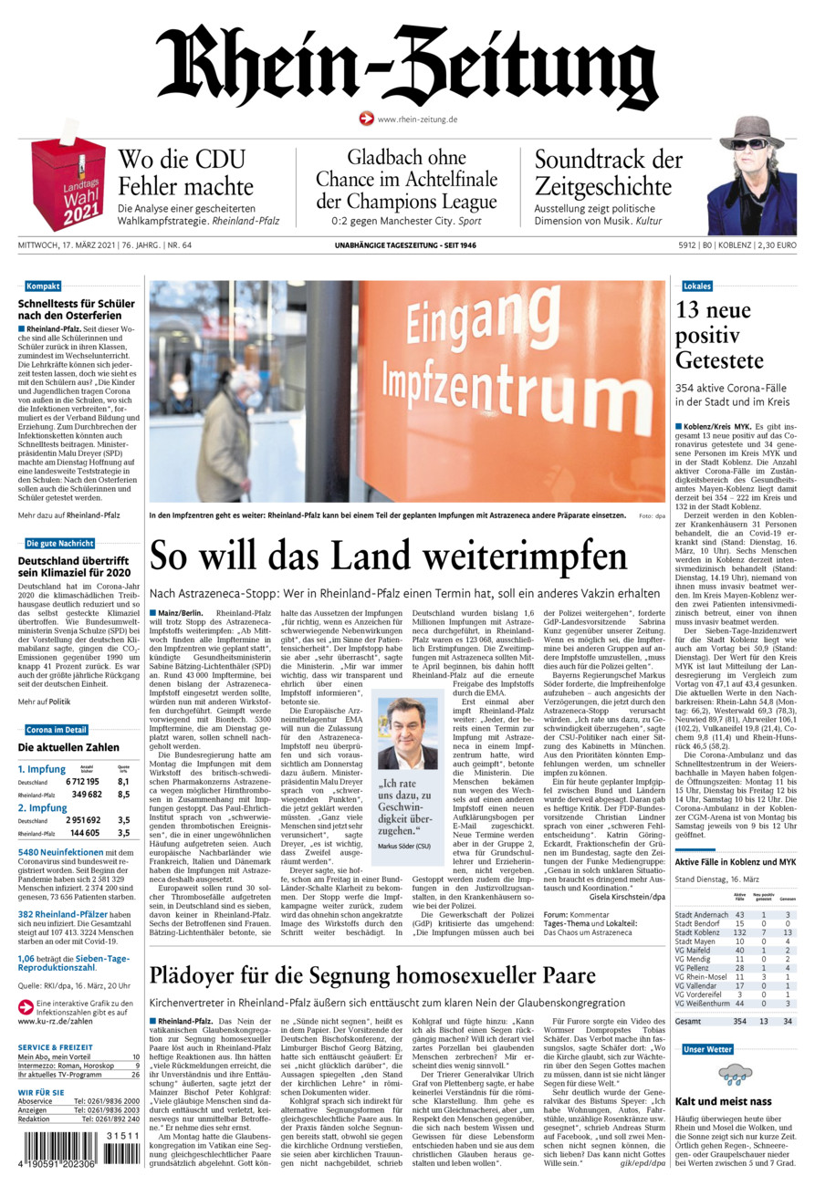 Rhein-Zeitung Koblenz & Region vom Mittwoch, 17.03.2021