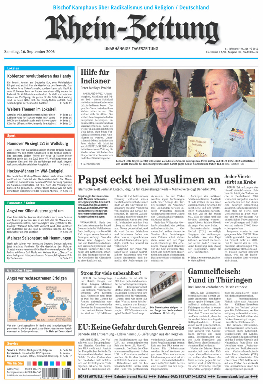 Rhein-Zeitung Koblenz & Region vom Samstag, 16.09.2006