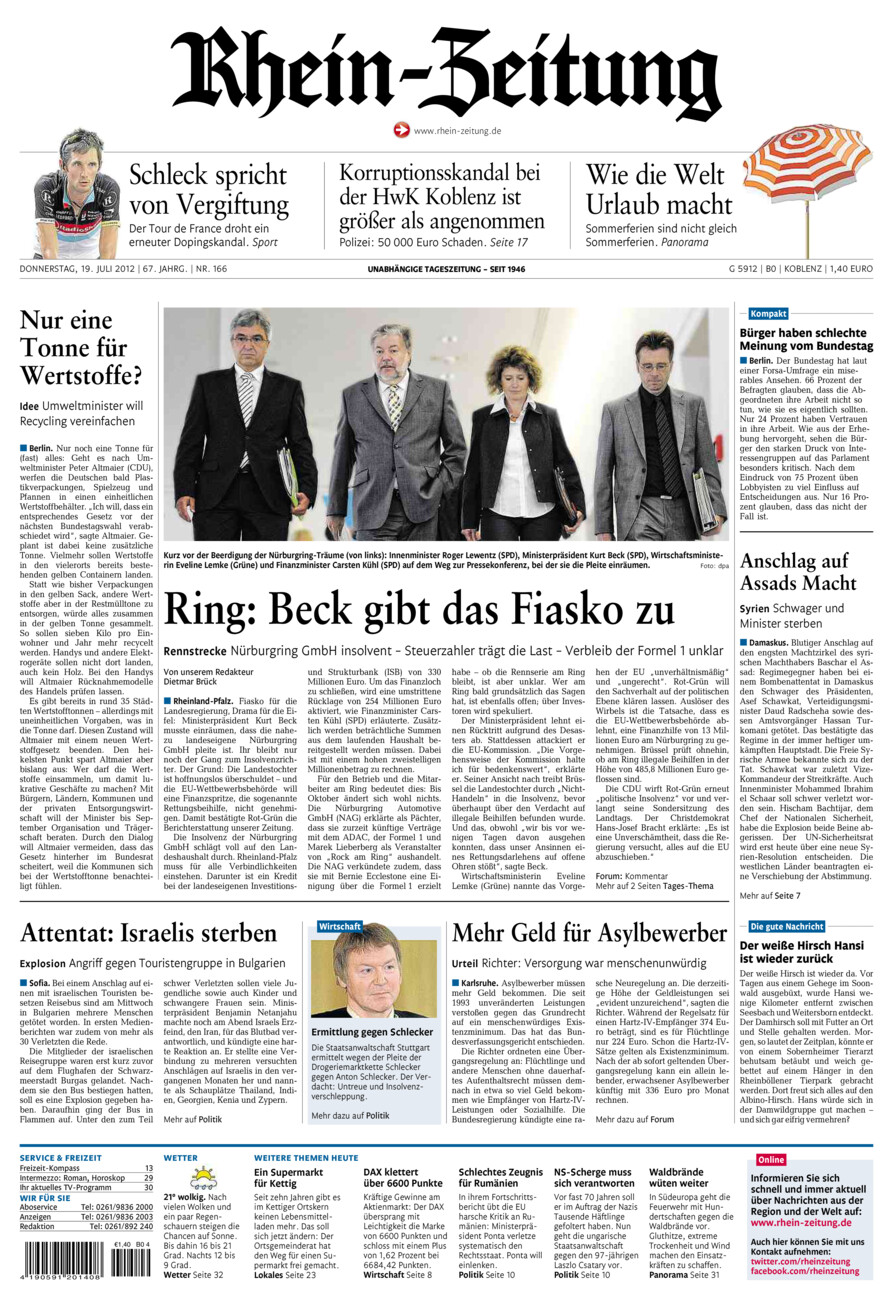 Rhein-Zeitung Koblenz & Region vom Donnerstag, 19.07.2012